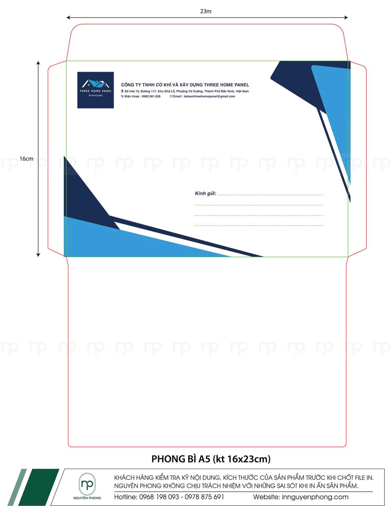 Mẫu in phong bì cho công ty về cơ khí xây dựng